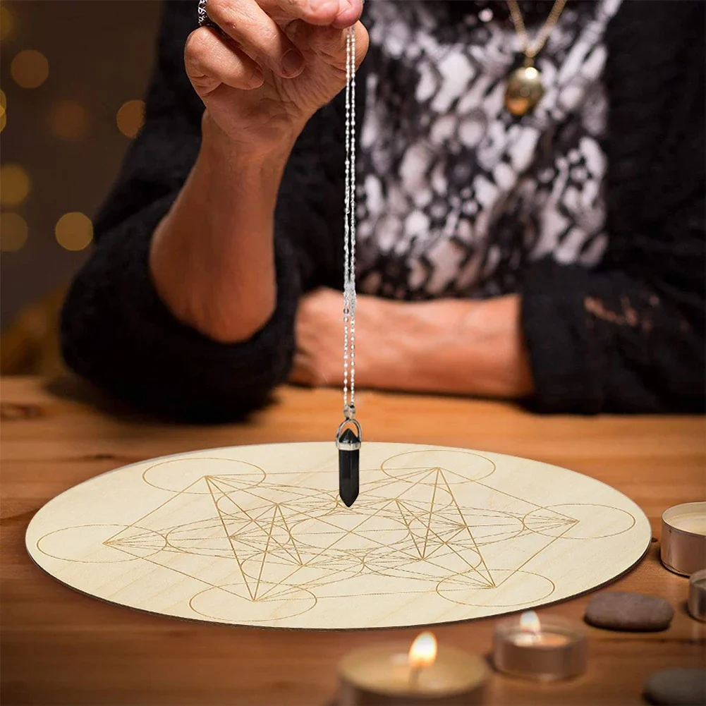 Wood Geometry Pallets Trays Jewelry Crystal Grid Display Stand Pendulum Board Divination Metaphysical Message Altar Supplies