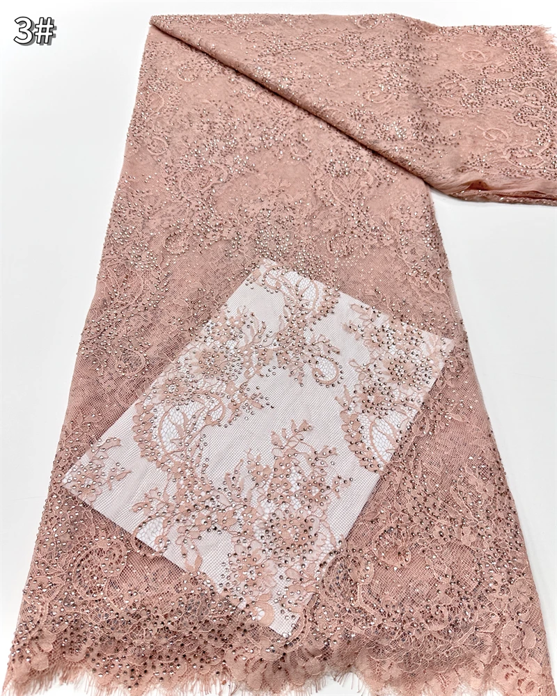 3미터 고품질 아프리카 수제 비즈 장식 레이스 원단 나이지리아 웨딩 프렌치 아이래쉬 자수 정교한 100% C