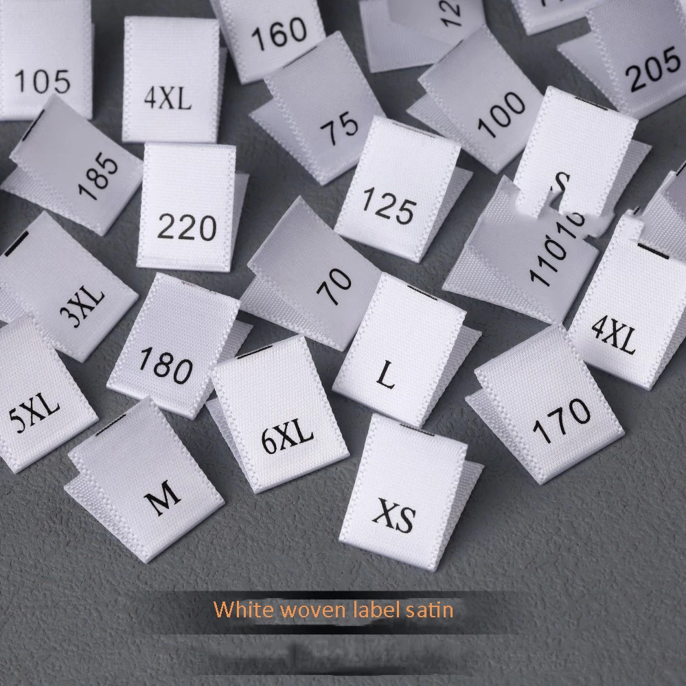 الأسهم القطن حجم التسمية XS / M / L أسود أبيض ذهبي الساتان الحرير الرقمية تسمية الشركة المصنعة لينة ماتي حجم الملابس التسمية #3