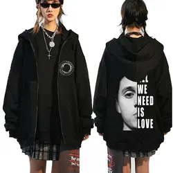 Canserbero All We Need Is Love Graphics Zipper Hoodie Men Women Vintage Gothic Oversized Zip Up Jacket Male Hip Hop Sweatshirt