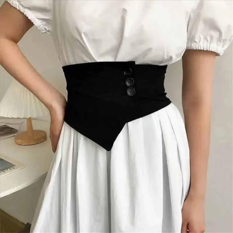 waist-cover-women's-wide-waistband-accessories-waist-band-black-fabric-irregular-belt-elasticity-pelvic-girdle