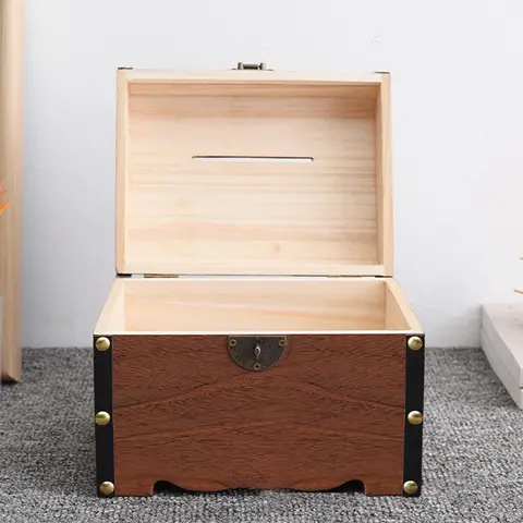 Skarbonka z zamkiem do dekoracji domu, organizer, pudełko do oszczędzania, drewniana skrzynia na skarby, 1 zestaw, vintage pudełko do przechowywania skarbów