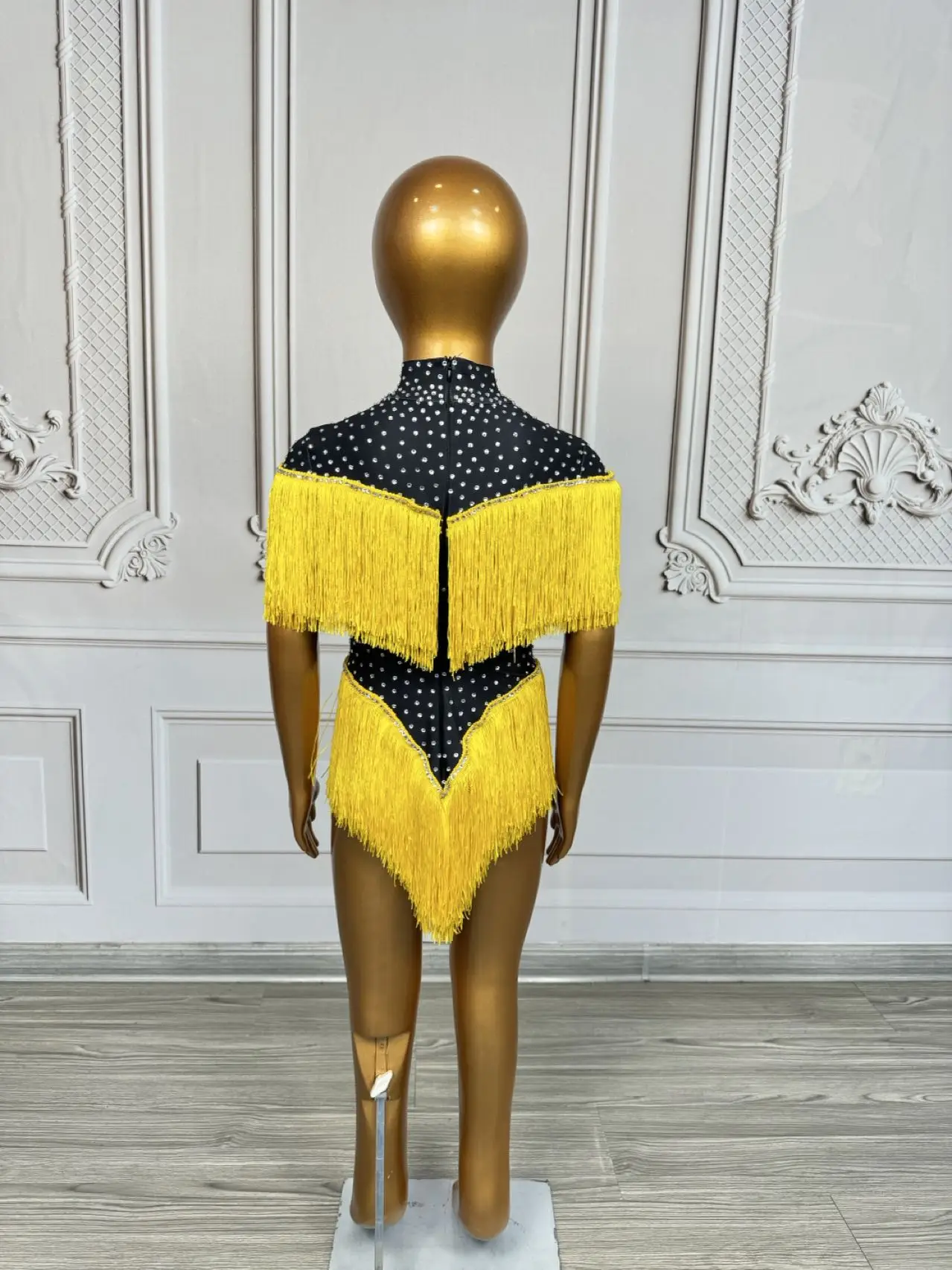 Children's Dance Party Performance Costumes Sparkly Rhinestone Tassel Tight Fitting Bodysuit Spandex  Elastic Leotard Danhuang