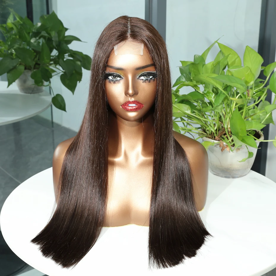2x6 5x5 Glueless Wigs Bone Straight 22 Inch Raw Vietnamese #2 Chocolate Brown 100% Human Hair 13x4 Lace Frontal Double Drawn Wig