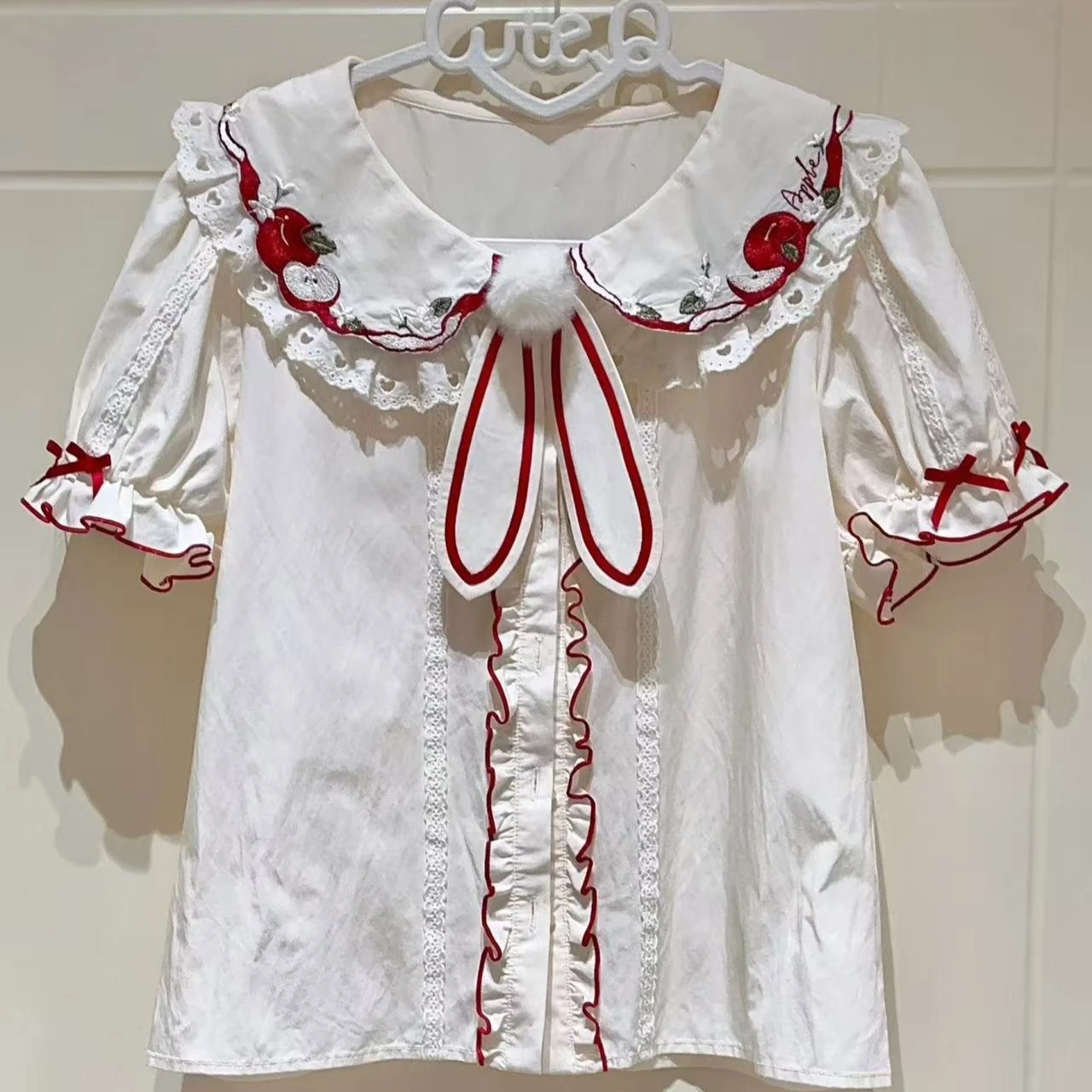 

Японская блузка в стиле Лолита для женщин, кавайная, в стиле Харадзюку, с бантом, кружевом, пэчворком, легкая, 2026, милая, с оборками, повседневная рубашка для ежедневной носки