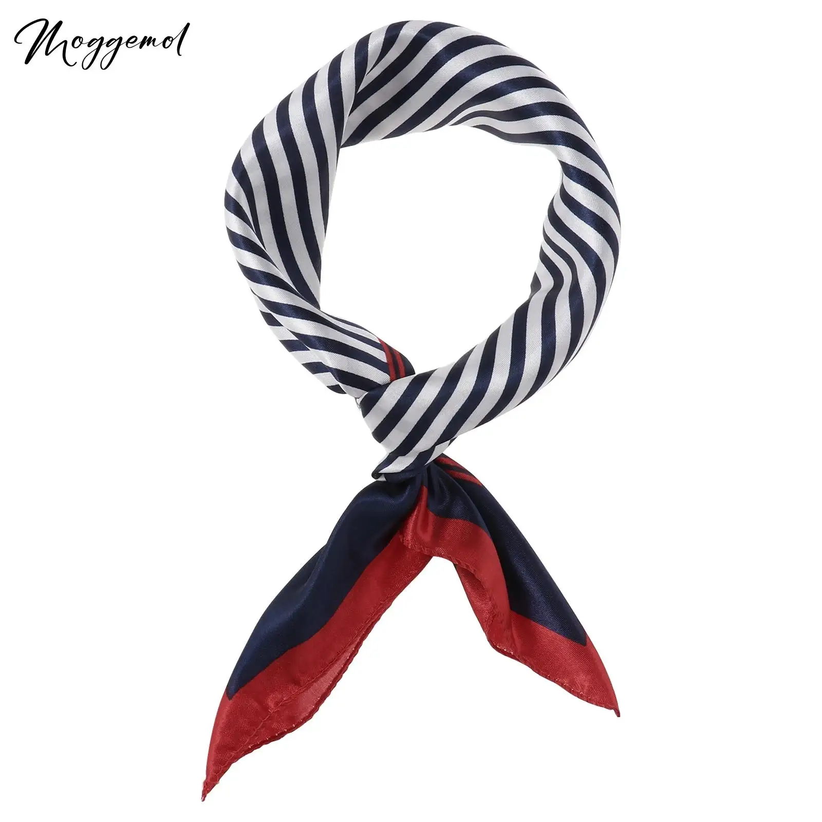 

Women Lightweight Scarf Sailor Cap Set Stewardess Striped Patchwork Satin Scarf with Holiday Christmas Striped Navy Sailor Cap