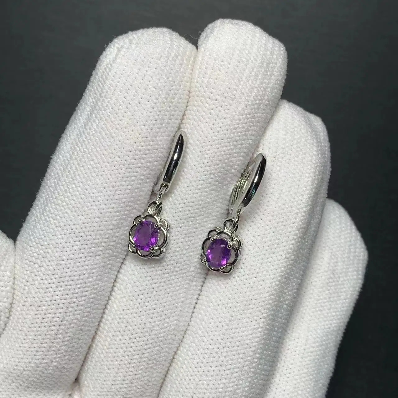 HEYYA STONE Natural Amethyst Hoop Earrings For Women 925 Silver Plated Earrings Simple Fine Jewelry Stone Gemstone Classic Style