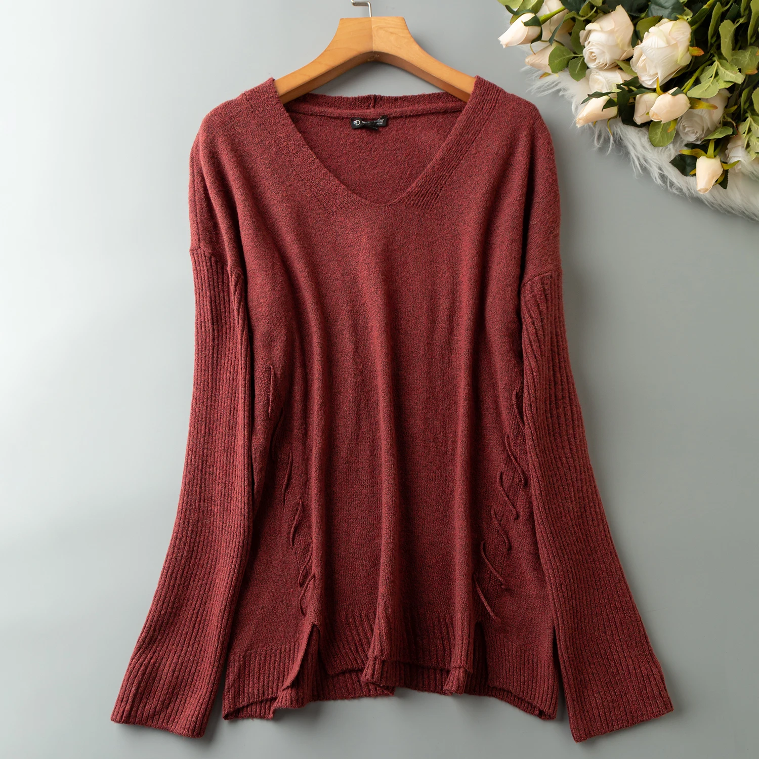 

Spring Autumn Loose V-ne Long Sve Knitwear Simple Faionable Versatile Slimming Korean Sle Commute Regular Length