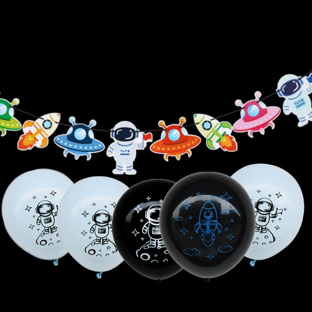 

Astronaut Rockets Outer Space Banner Birthday Party Supplies Kids Bunting Garland Paper Festive Atmosphere