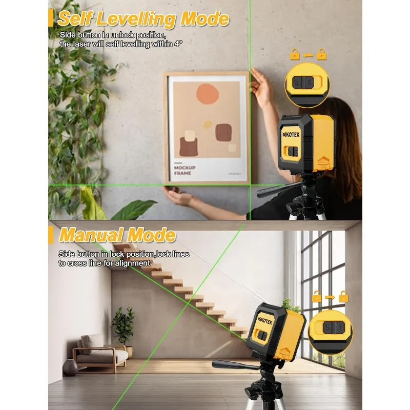 Self-Leveling Green Beam Horizontal and Vertical Cross-Line Laser for Home Decoration Carrying Pouch, Battery Included