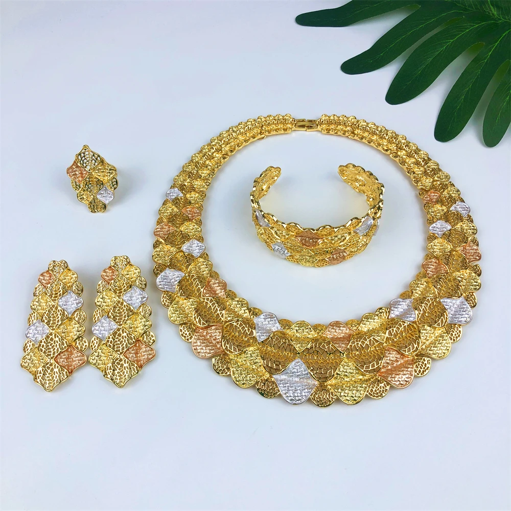 TITI Italy 18K Gold Plated Jewelry Sets For Women Classic Multicolor Design Necklace Earrings Bracelet Ring 4PCS Set Jewelry