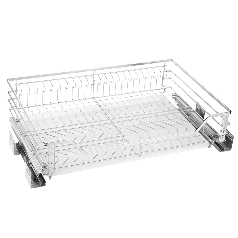 Single layer deepening 47 kitchen cabinet pull basket stainless drawer style kitchen cabinet dish basket storage buffer rail