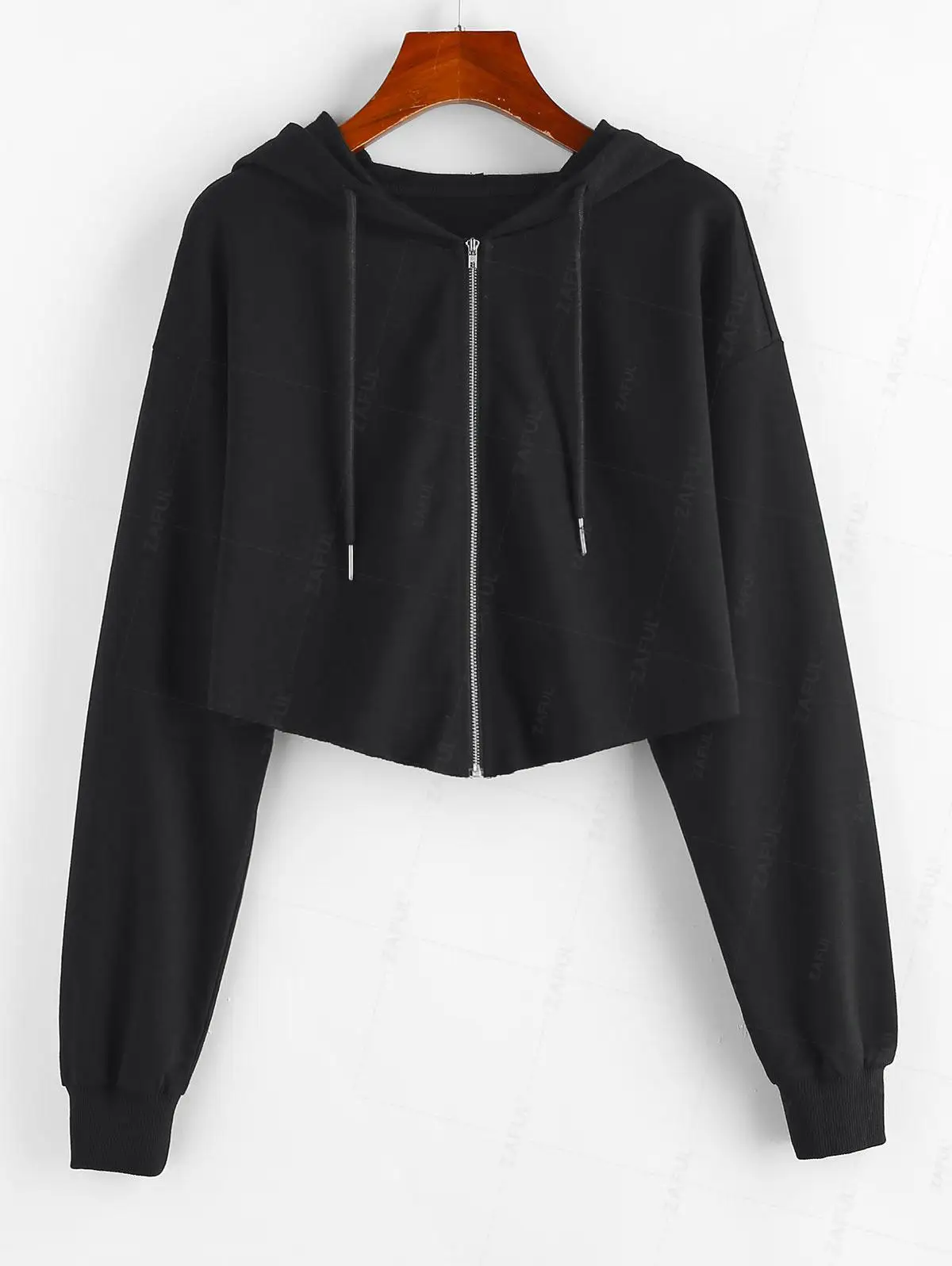 ZAFUL Raw Hem Zip Up Cropped Hoodie