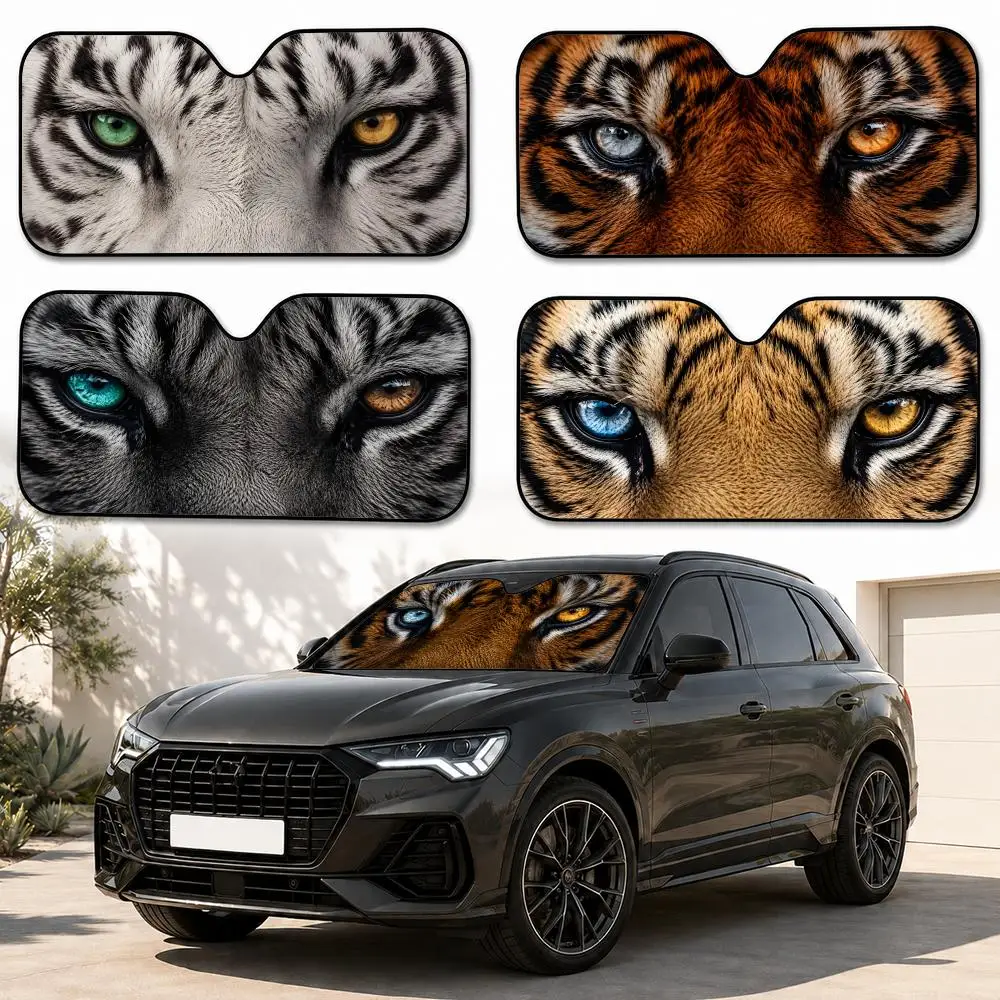 tiger cute eyes Sun Visor Heat-insulating Aluminum FilmReusable Suction Cup Blocks UV Rays Car Sun Visor