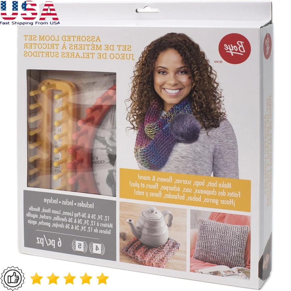 

Assorted Loom Kit 6 Pieces Includes Round Rectangular Looms Hook Yarn Needle Craft Projects Ages 8 and Up