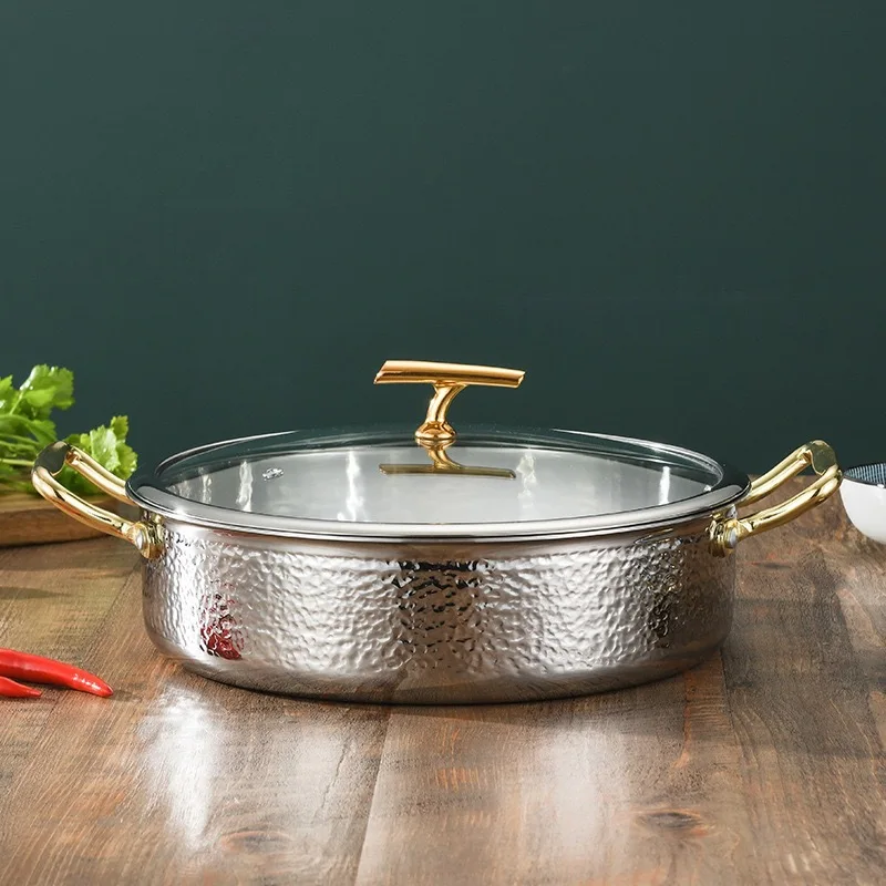 304 stainless steel dry pot seafood pot commercial flat bottom shallow  induction cooker hot pot stew  special