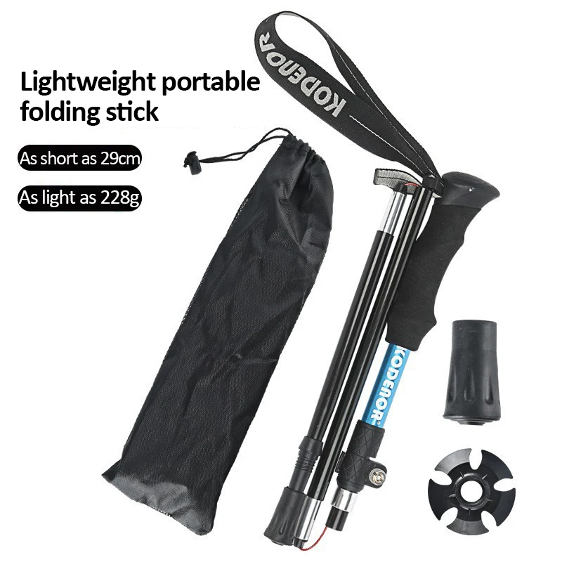 Hiking Stick 5-Section Aluminum Alloy Portable Folding Walking Stick Telescopic Outer Lock Balance Support Antiskid Walking Pole