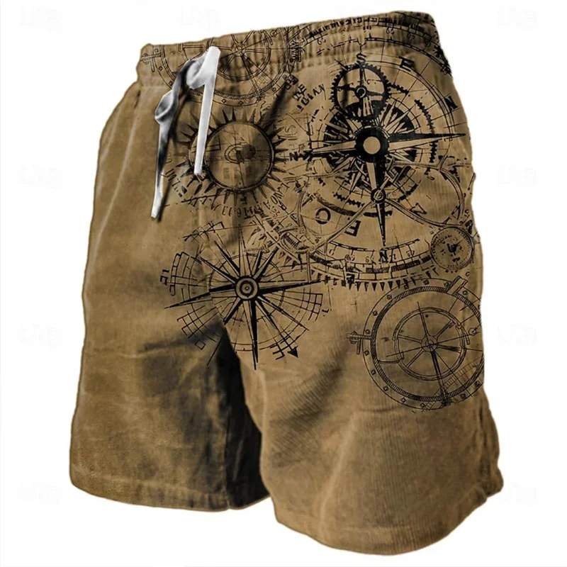 

Vintage Compass Pattern 3D Printed Men's Beach Shorts, Large Size Surfboard Sweatpants, Swimsuithv