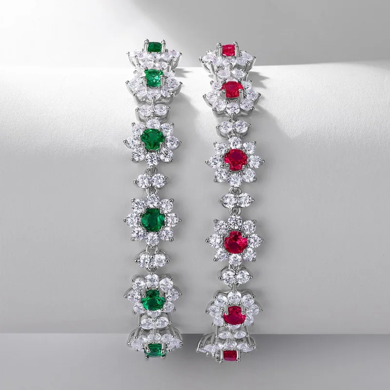 High-end Crystal Cultured Emerald Bracelet 18K Gold Inlaid with Cultured Colored Baby Stones PT950 Platinum Bracelet