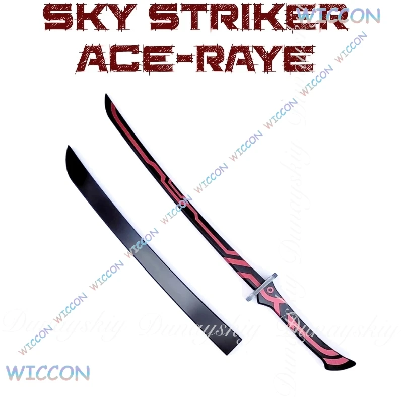 بطاقة لعبة السماء المهاجم Ace-Raye تأثيري مع سكين طويل الدعائم البلاتين شعر مستعار أسود أبيض فستان تأثيري حلي