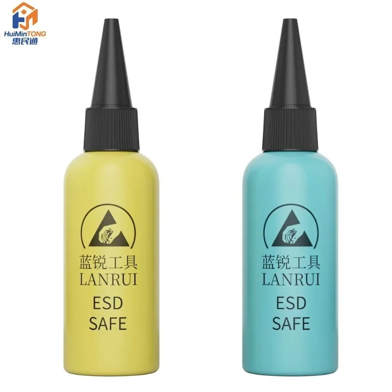 LANRUI 60ml ESD SAFE Solvent Bottle Double Cap Leak-proof for Mobile Phone Repair Alcohol Glue Solution Solvent Dispensing Tool