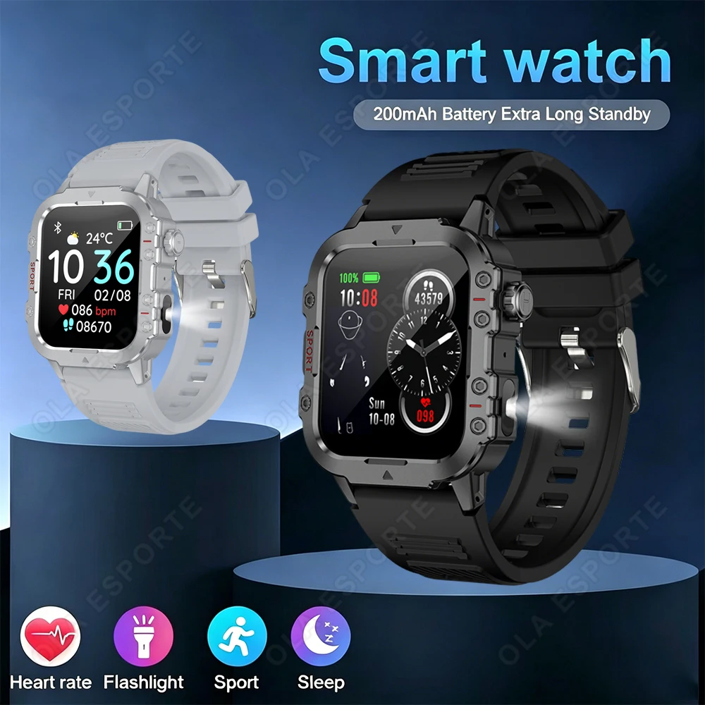 

New Smart Watch Heart Rate Blood Oxygen Sleep Monitoring Men Health Sports Watch Bluetooth Call Flashlight Men's Smartwatch HW12