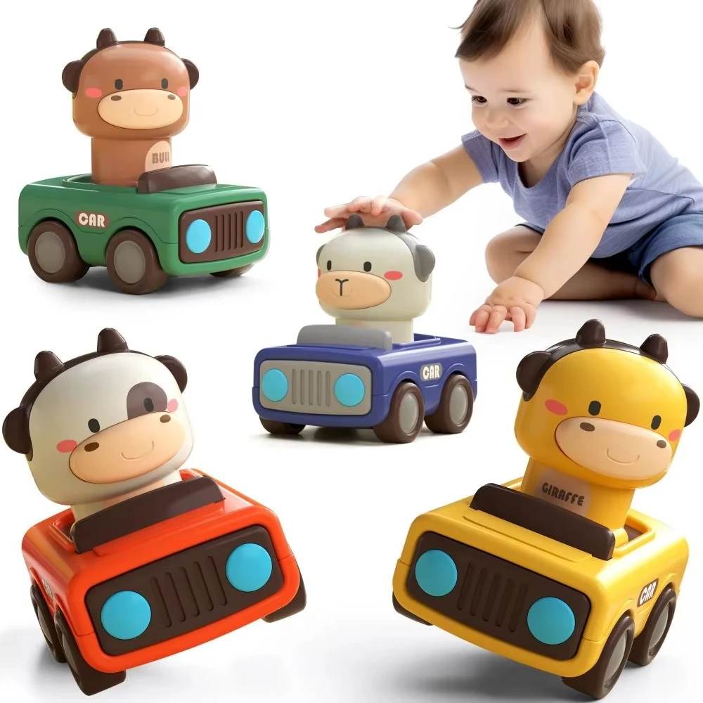 Voiture de dessin animé mignonne, jouet interactif d'anniversaire pour nourrissons, véhicule de jeu, voiture de course d'animaux pour tout-petits de 1 à 3 ans