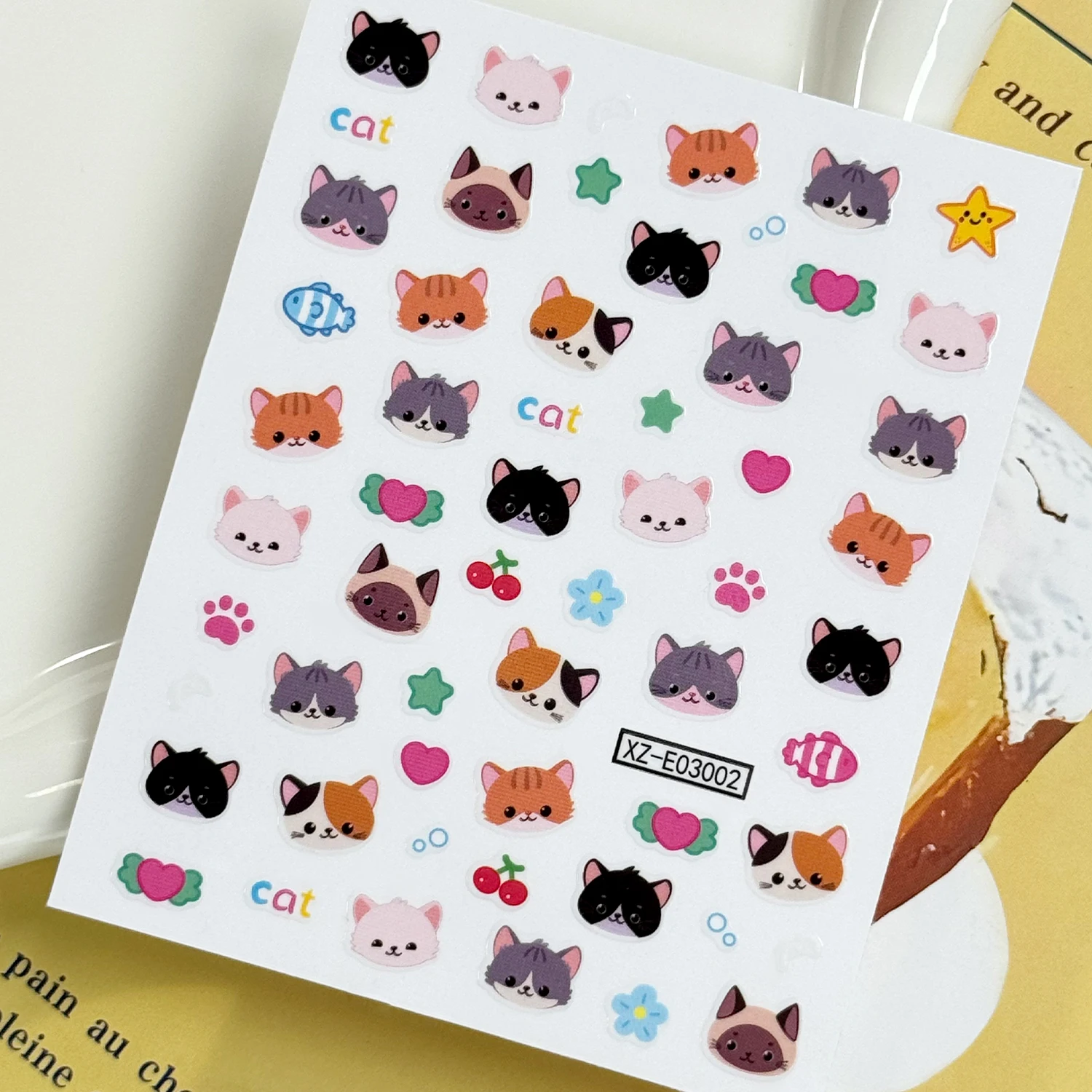 1/2Pc 5D Adorable Cat Nail Art Stickers Multicolor Kitten Paw Star Flower Self Adhesive Nails Decals Animal Manicure Decorations