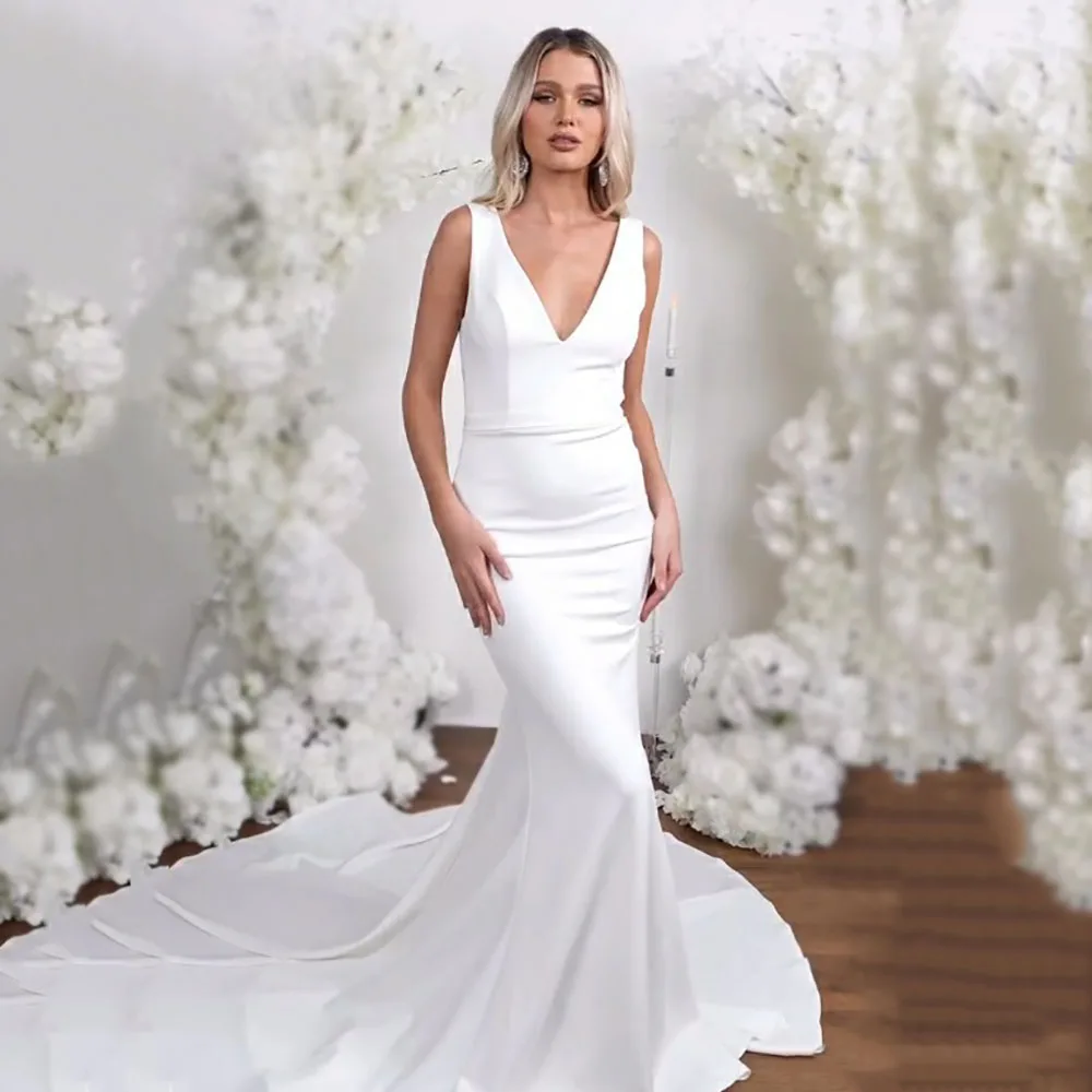 

Simple Soft Satin Backless Mermaid Wedding Dresses For Women Simple Civil Bride Dress Robe De Mariee Elegant Bridal Gown