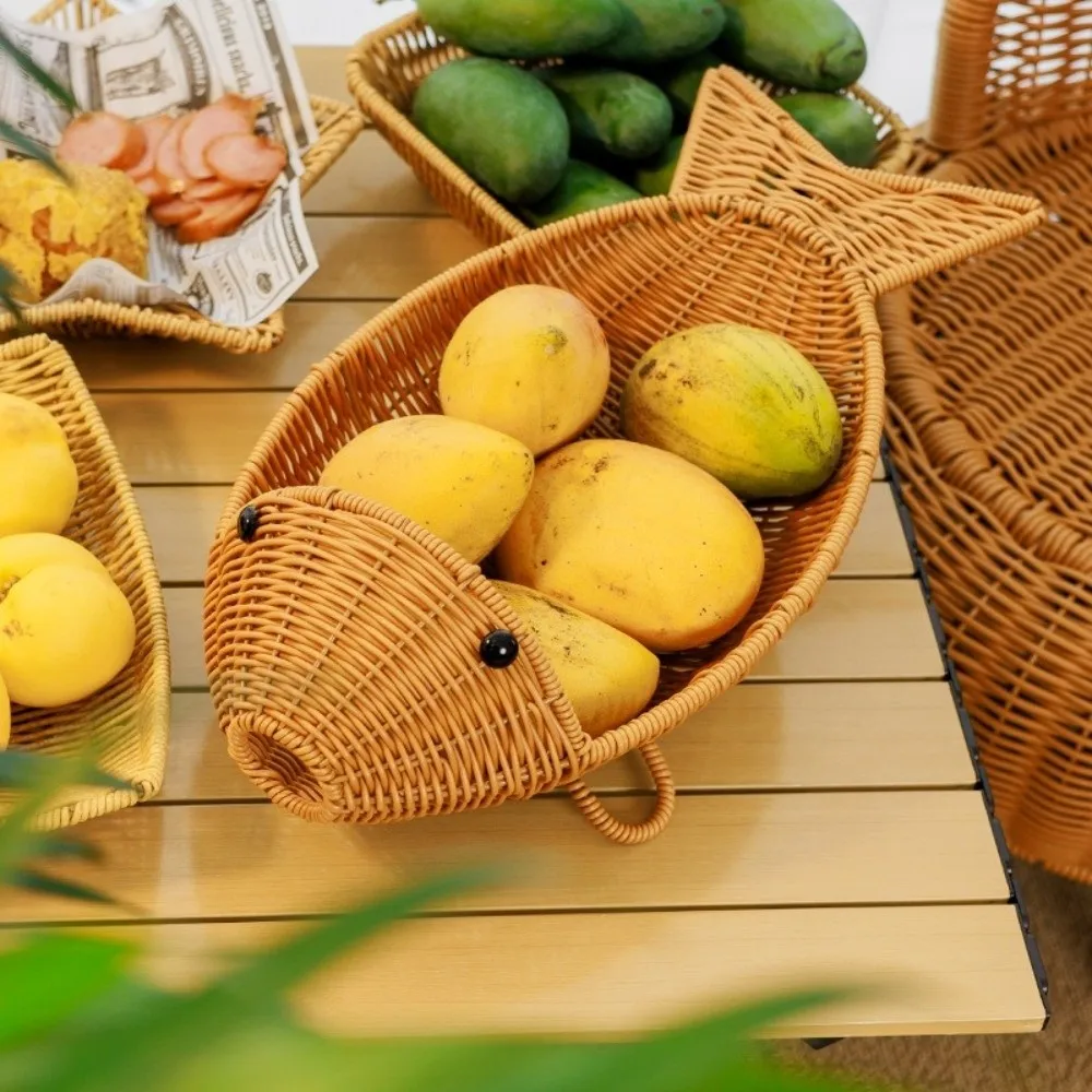 Cute Fish Shape Hand Woven Fruit Basket Plastic Wear-resistant Snack Fruit Plate Moisture-proof Decorative Bread Basket Party