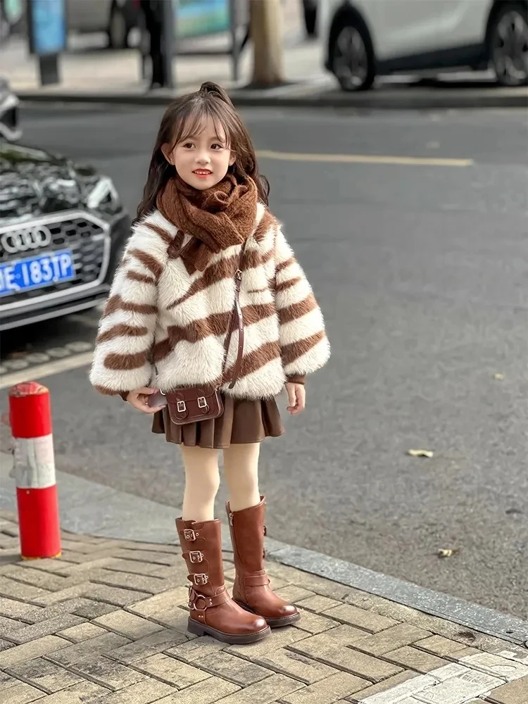2-12 Years Toddler Kids Velvet Sweaters for Girls Striped Pullover Hoodies Children Fall Outwear Tops Children Casual Sweater 6