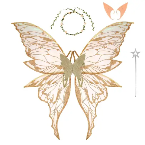 Creative Fairy Butterfly Wings Fluttering Wings Sparkle Fairy Costume Wing Set Star Wand Elf Ears Dress Up Wings Set Photo Prop