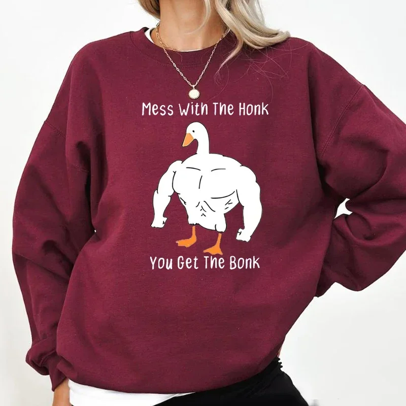 Mess with The Honk You Get The Bonk Sweatshirt Women Men Funny Duck Silly Goose Printed Sweatshirt Clothes Pullover Graphic Tops