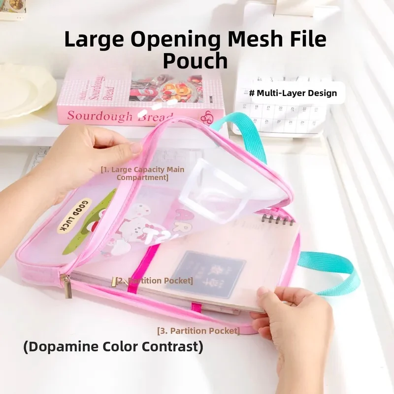 Transparent Mesh Document Bag Student Handheld Subject Bag Multi-layer Classification Storage Bag Large Capacity Tutor Test