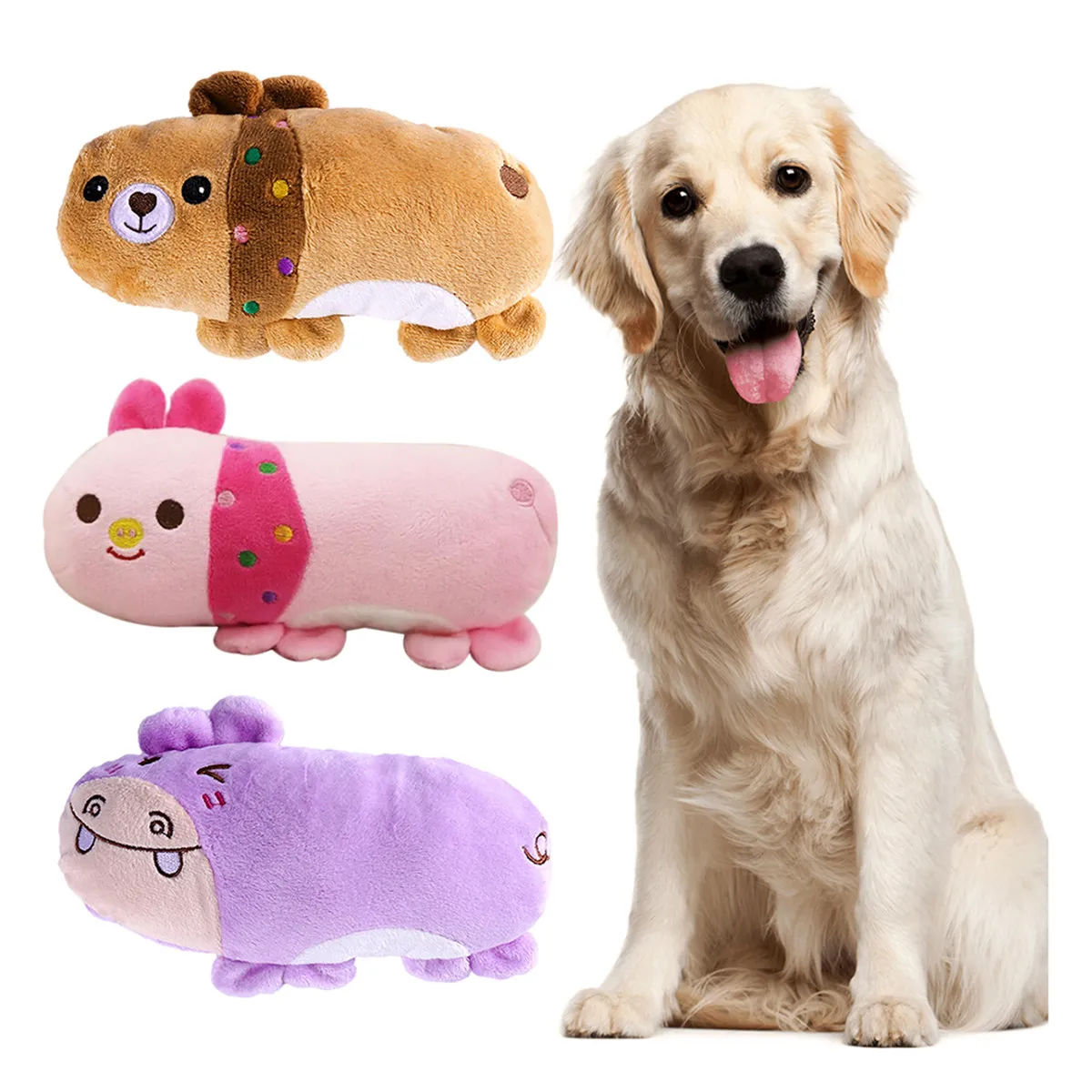 3Pcs Squeaky Animal Play Set Dogs Puppies Small Breeds Chew Training Interactive Expenditure Anxiety Calming Pet