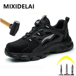 Rotating Button New Safety Shoes Men Anti-smash Anti-puncture Work Shoes Fashion Men Sport Shoes Security Protective Boots Men