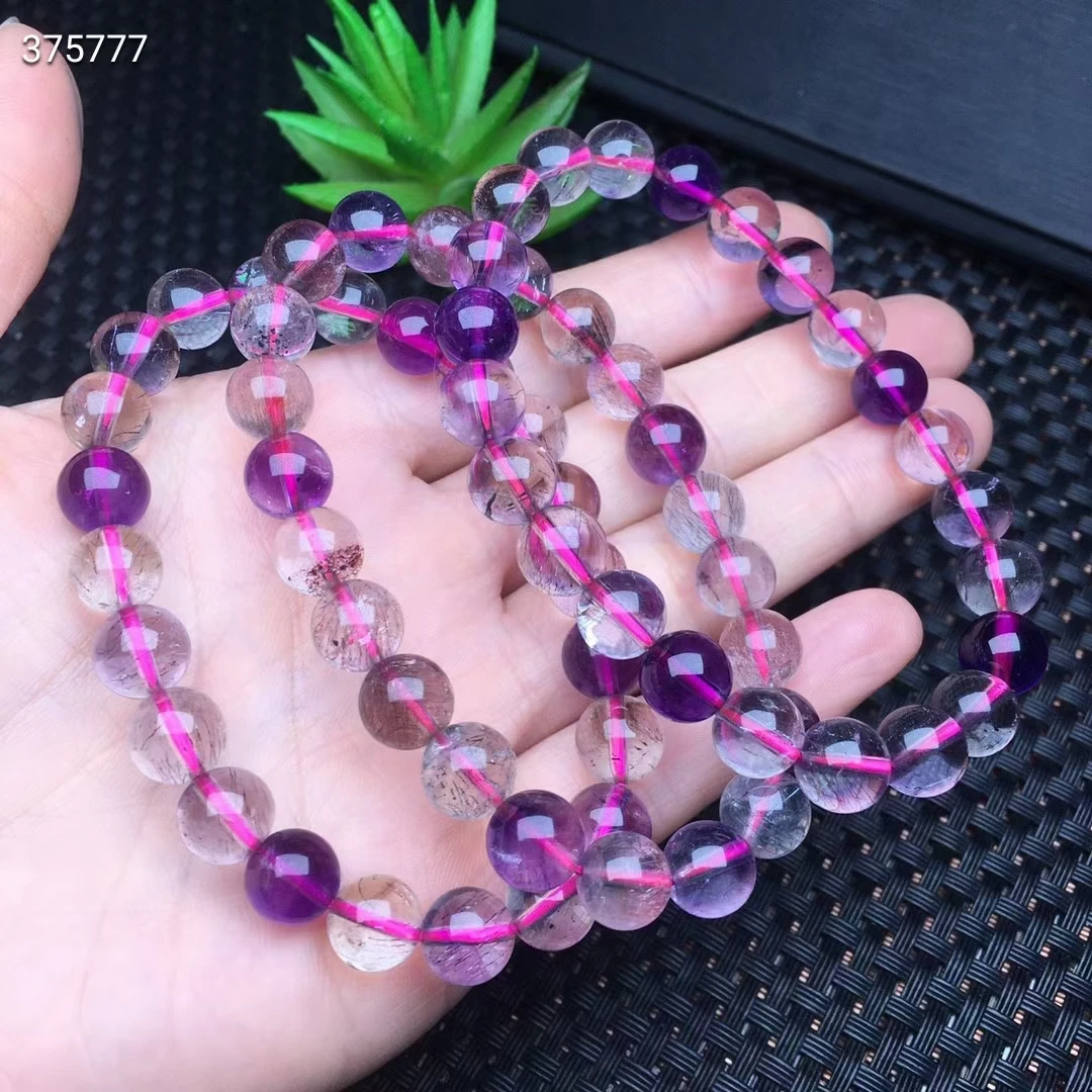 

Natural Purple Super Seven 7 Rutilated Quartz Bracelet Clear Round Beads 7mm 8mm 9mm Women Men Jewelry Fashion AAAAA