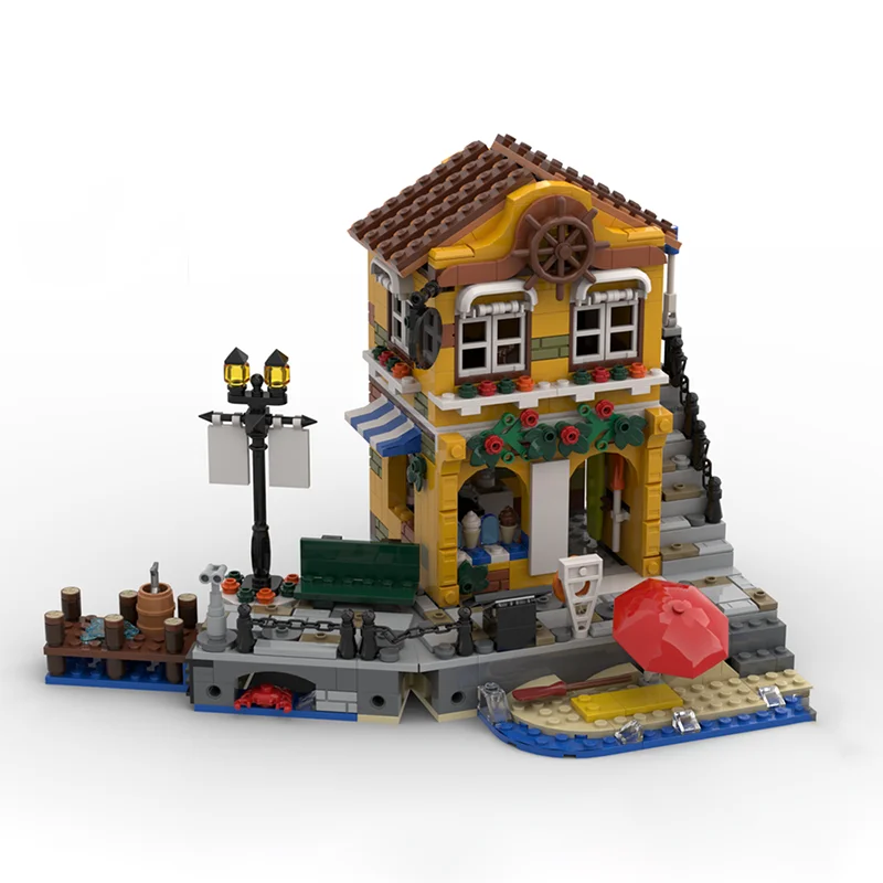 

665PCS MOC Street View Fat Crab Resto Riviera Extension Model Building Block Architecture DIY Assembly Display Home Decor Gift