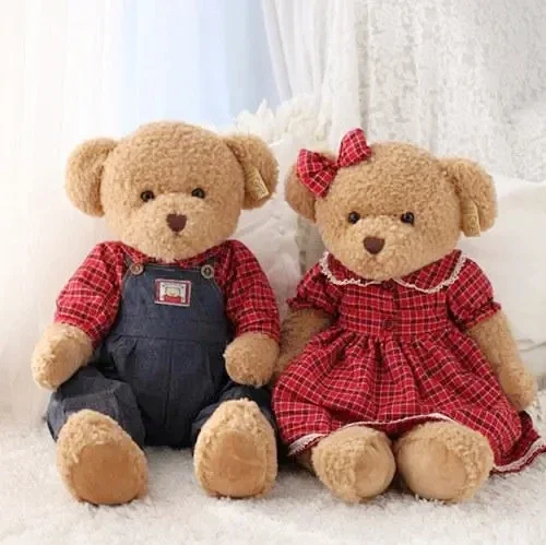 

Teddy Bear Plush Toys Couple Bears Wearing Clothes Stuffed Dolls Wedding Valentines Friends Birthday Christmas Gift for Girls
