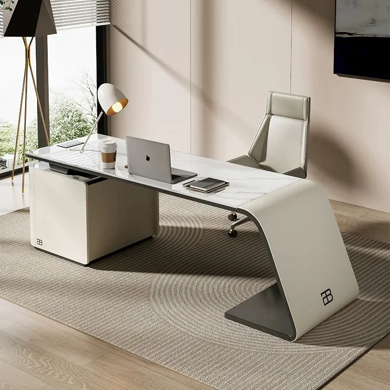 طاولة مكتب بسيطة حديثة باللون الأبيض نصف قمر مكتب مكتب تنفيذي فاخر لمدير الرئيس التنفيذي #5