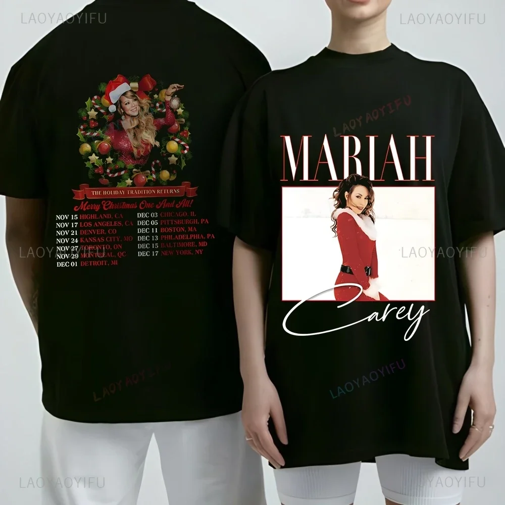 Singer Mariah Carey Wishes Everyone A Merry Christmas Unisex Trend Harajuku Short Sleeve Unisex Shirt Graphic Oversized T-shirt