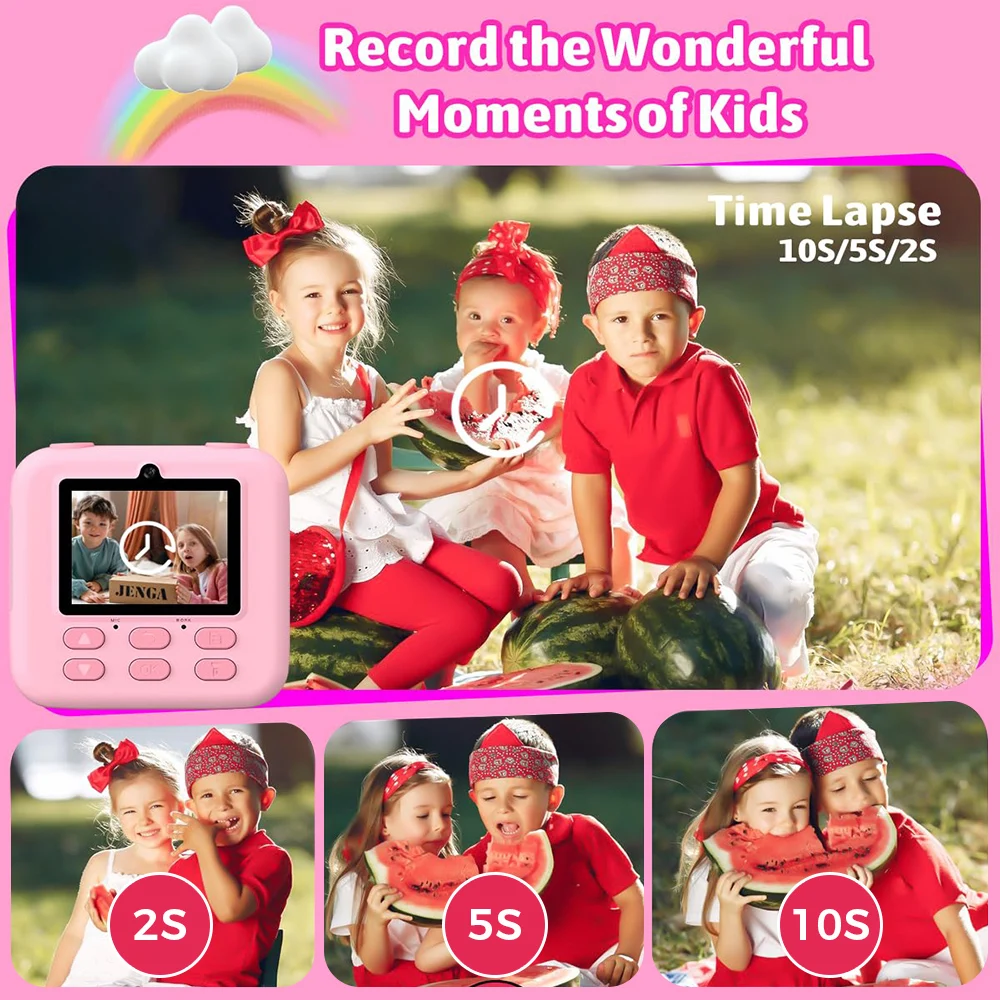 Upgrade Kids Camera Instant Print Photo 1080P Digital Camera with HD Video for Girls Boys 3-12 Chritmas Birthday Festival Gifts