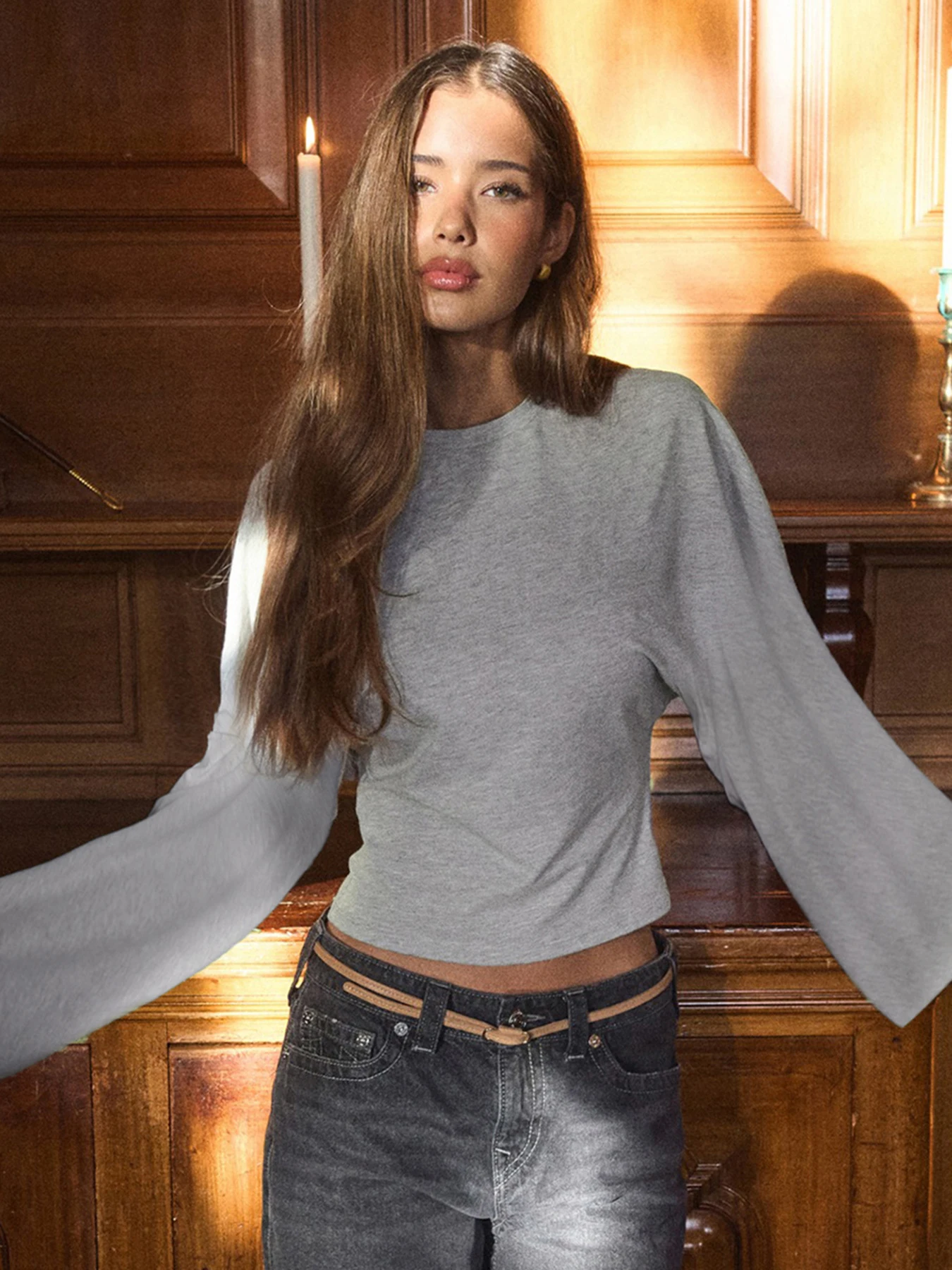 Trendix Basic Long Sleeve Crop Tops Women Summer O Neck Loose Casual Solid Pullover Top Ladies Street Party Club Fashion T Shirt