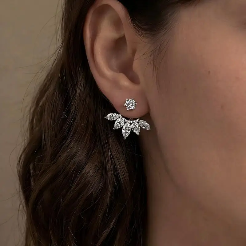 Jellystory S925 Silver Full Moissanite Ear Cuff Marquise Drop Earrings Light Luxury Fashion Niche High End Women Trendy Jewelry view 5