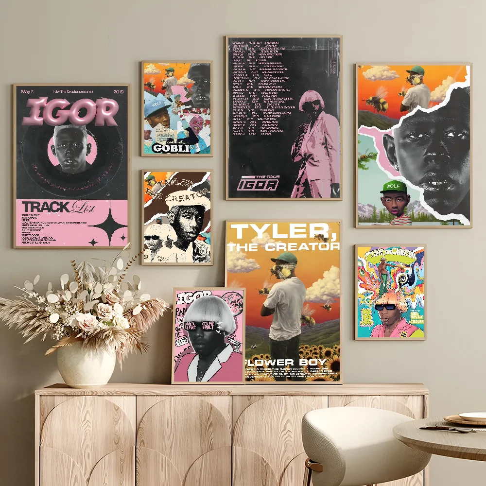 Rapper Tyler The Creator Movie Sticky Posters Fancy Wall Sticker for Living Room Bar Decoration Vintage Decorative Painting