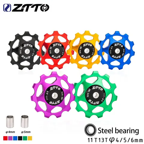ZTTO MTB Bicycle Rear Derailleur Jockey Wheel 11T 13T Steel Bearing Pulley AL7075 CNC Road Bike Guide Roller Idler 4mm 5mm 6mm