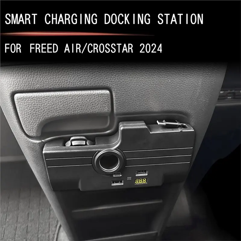 B68A Retractable Cable Docking Station 100W 4-In-1 Center Console USB HUB For Honda Freed Air/Crosstar 2024-2026 Accessories