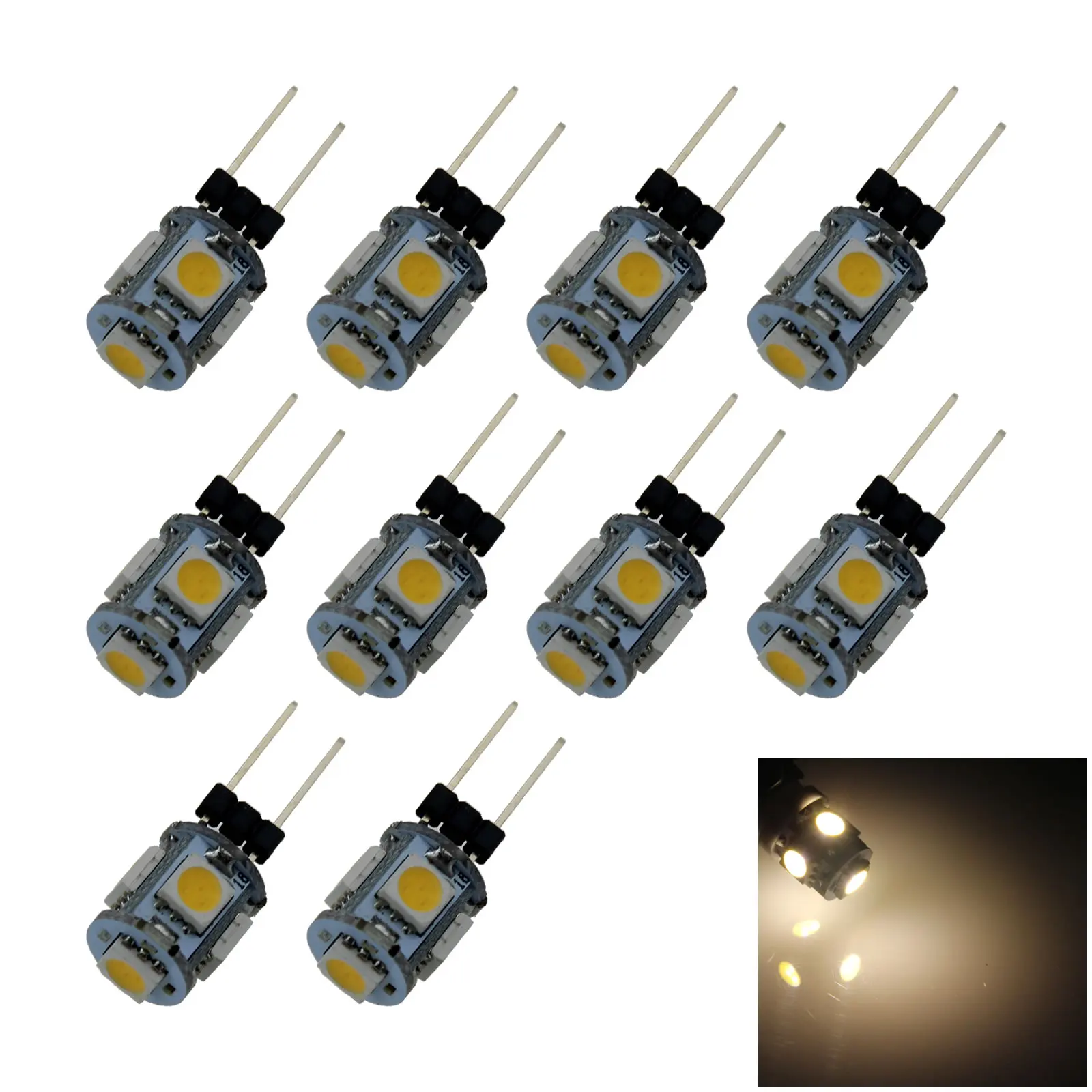 10x Warm White Home G4 Cabinet Light Chandelier Blub 5 Emitters 5050 SMD LED T006-WN