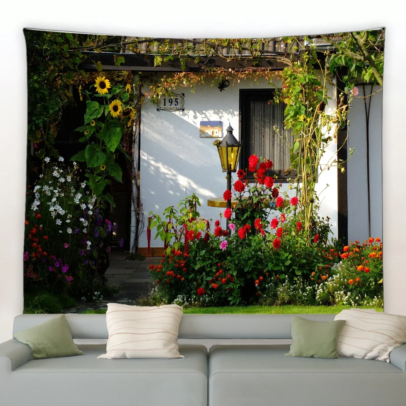 Tapestry Floral Aesthetic Decorative Spring Fence Landscape Backdrop Cloth Wall Hanging Garden Poster Living Room Home Decor