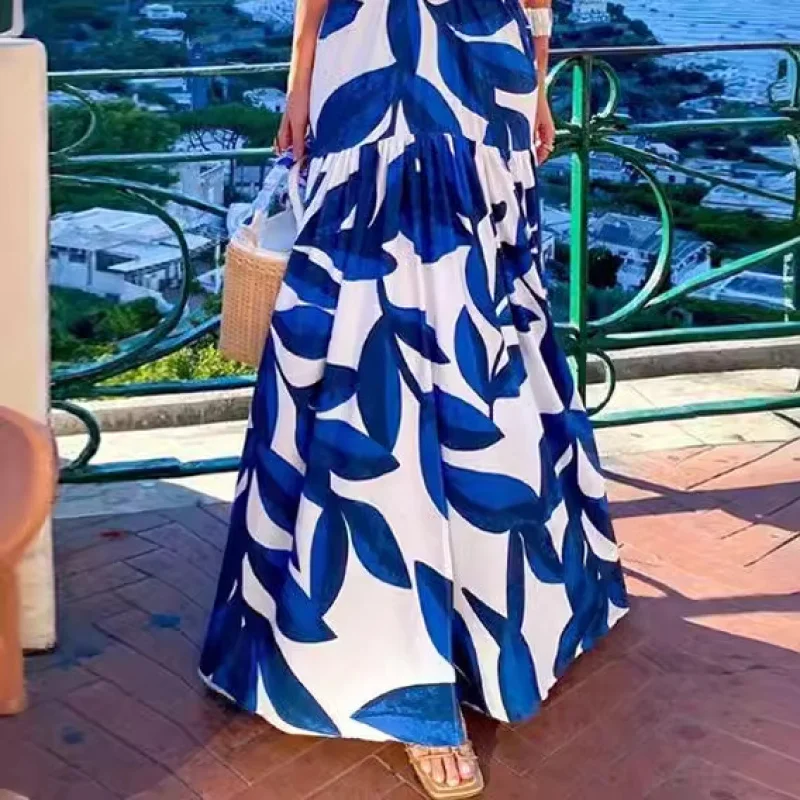 2025 ヨーロッパとアメリカの新しい秋のプリント V セクシーなウエスト露出ネクタイシャーリング女性のドレス N001